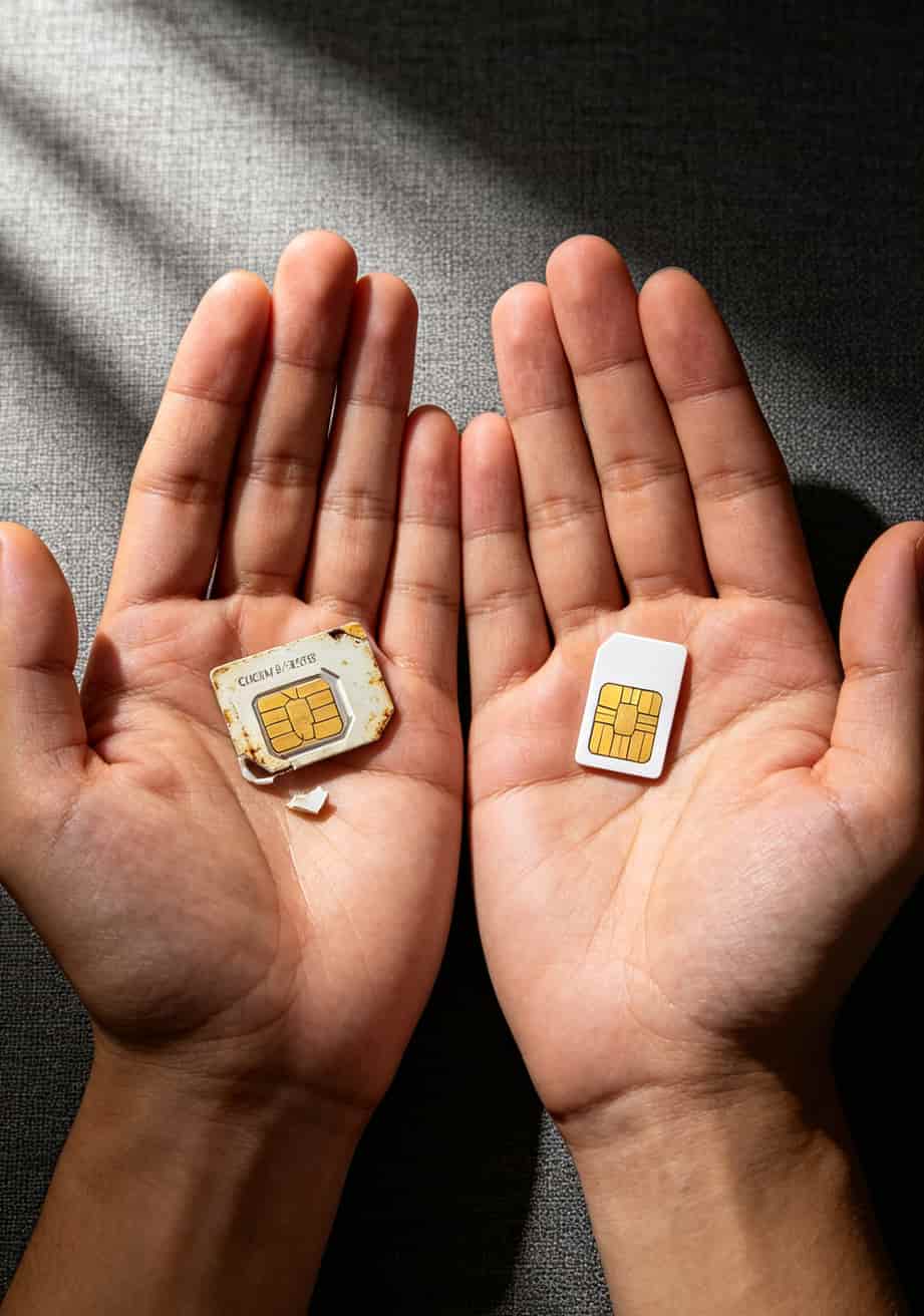5g用什么流量卡好?老马踩坑3年换来的10条铁律,最后一个能救命 新旧两张流量卡并排,一张磨损严重一张崭新
