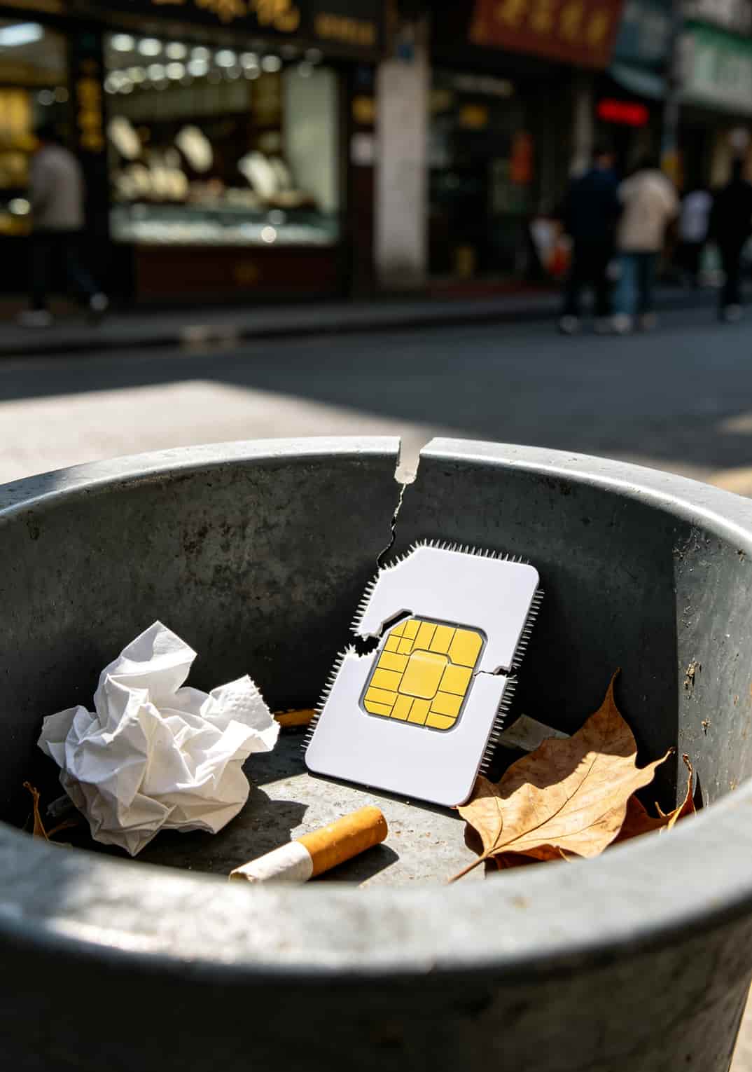203g流量卡是真的吗?我买了8张卡踩了5个坑,账单给你看 被掰断的流量卡扔在垃圾桶里的示意图片
