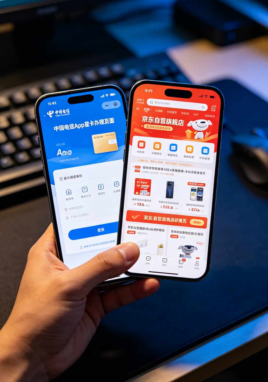 20260508_024626_5g流量卡哪个好_final 正规流量卡办理渠道截图:中国电信App和京东自营旗舰店