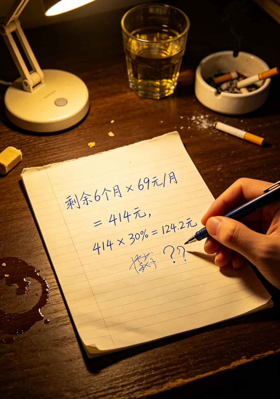 跑了8年移动营业厅才搞懂:办理移动大流量卡费用的秘密,全藏在这几个真实踩坑案例里 违约金计算手写公式图