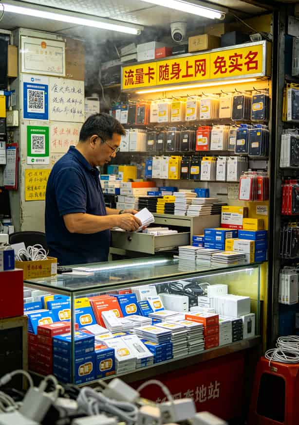 跑了4个城市换了6张流量卡,不记名的流量卡哪里买终于搞明白了 柜台抽屉里整齐排列的白色流量卡