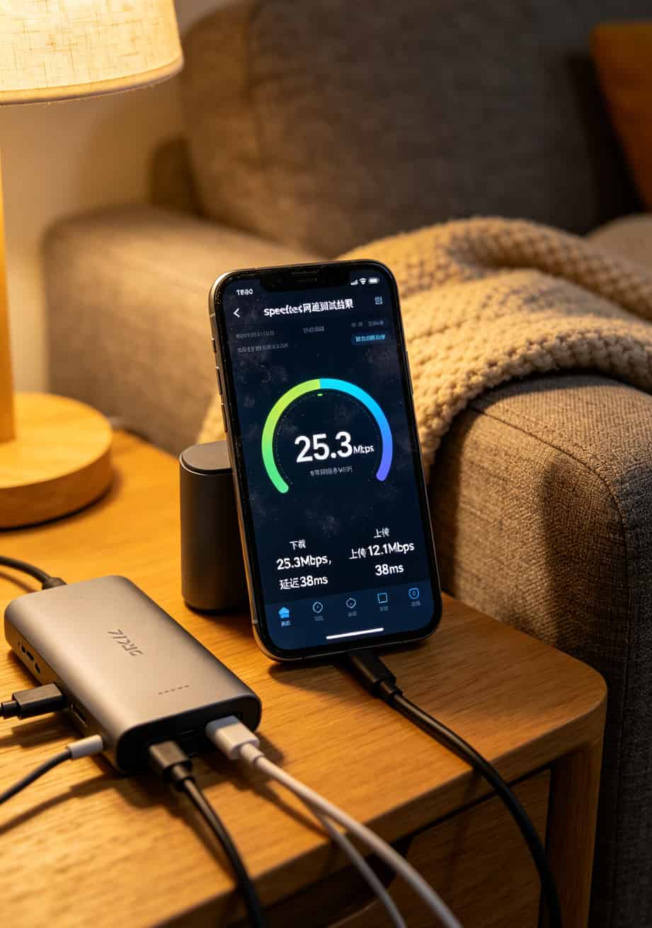 中兴随身WiFi配9元15g流量卡,实测半年省下一顿火锅钱 中兴随身WiFi网速测试截图,显示下载25Mbps上传12Mbps