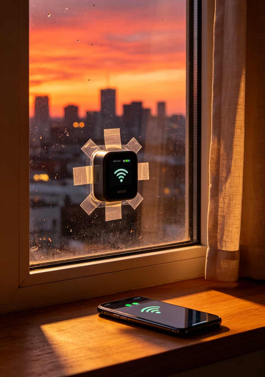 随身wifi挂在窗台信号增强实拍