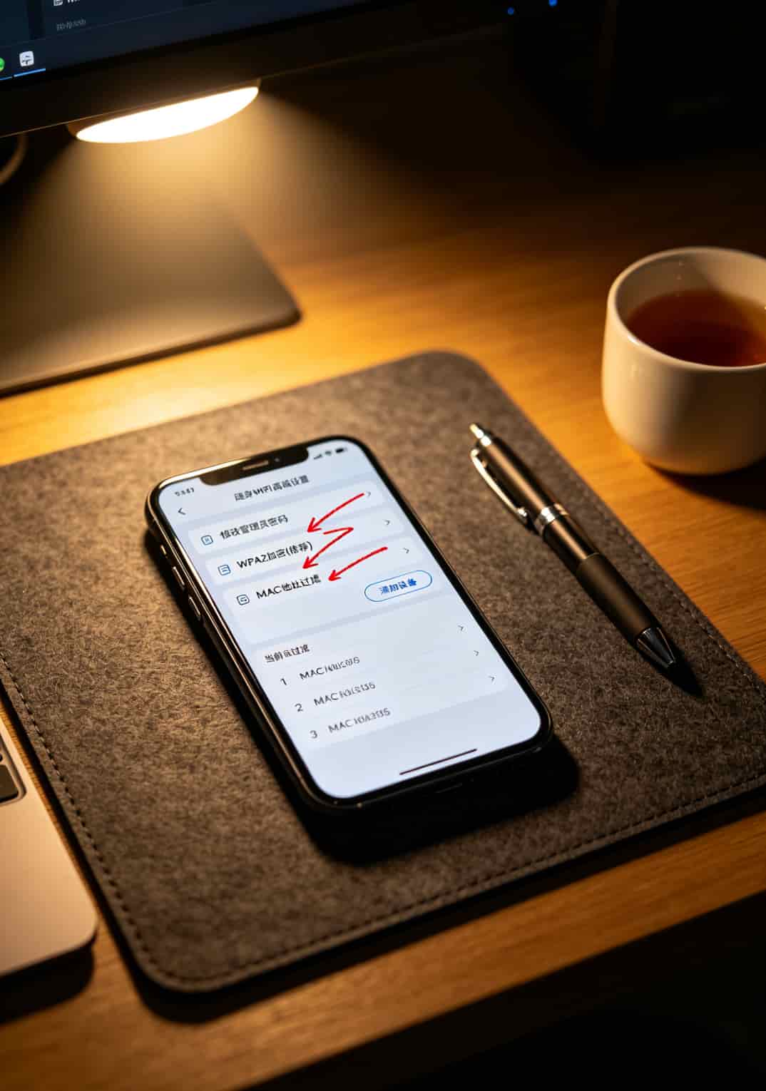 实测一年省下几百块!“1元1天流量卡”配随身WiFi,别再被奸商割韭菜 手机连接WiFi时的设置界面,红圈标出“加密方式”和“默认密码修改”选项