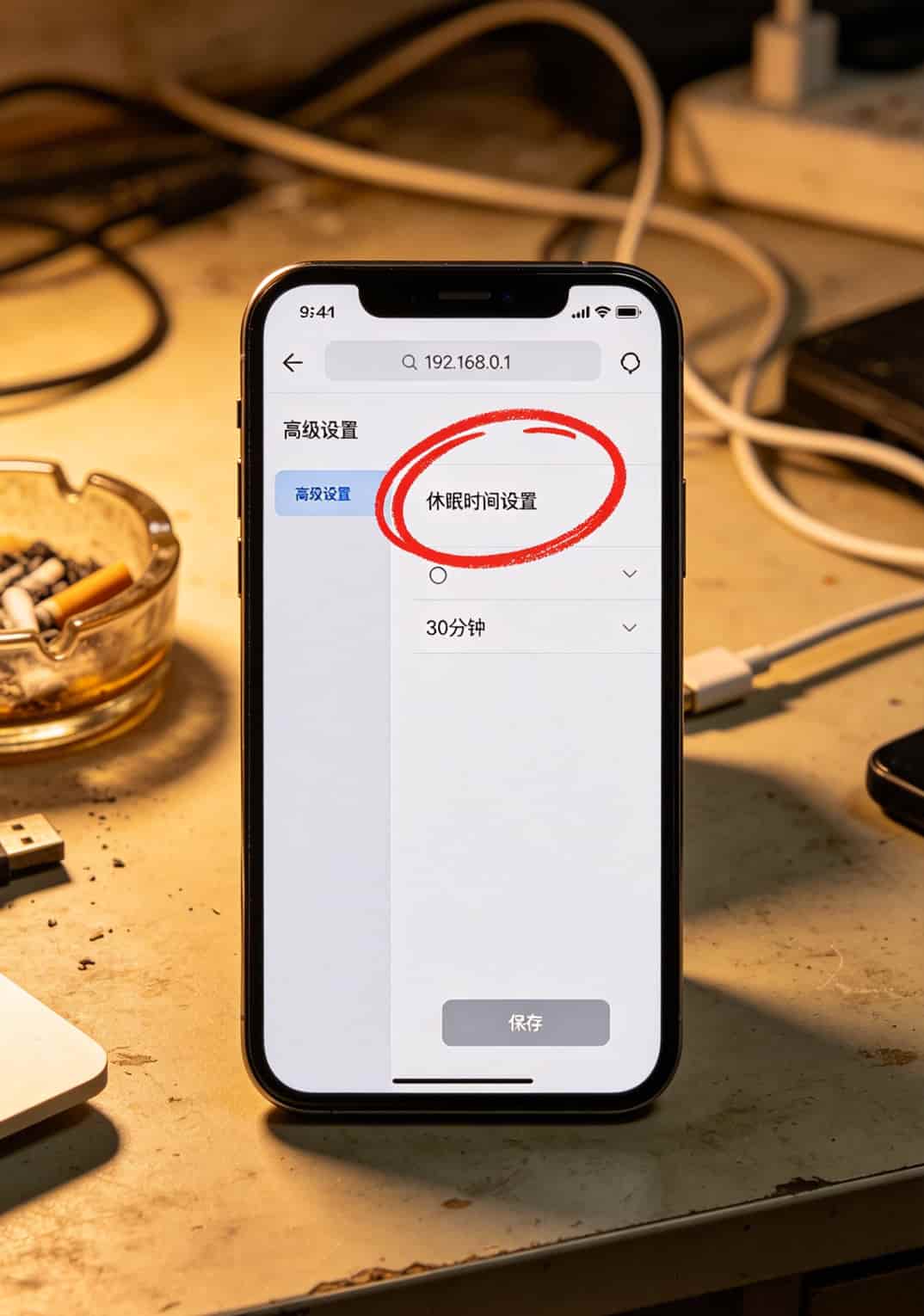 随身WiFi后台管理页面截图，红圈标注休眠时间设置选项，默认30分钟