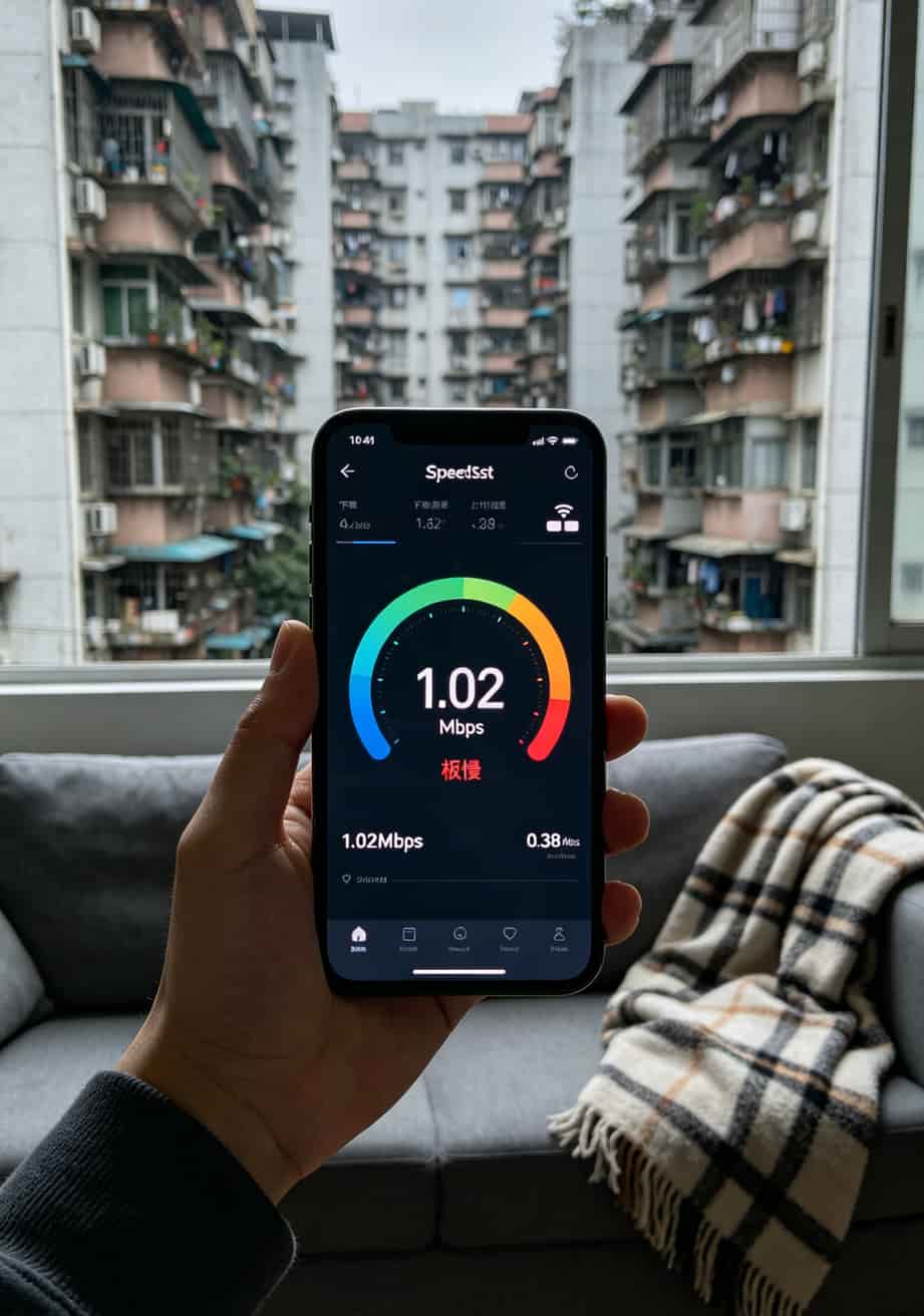 办了十几张卡亏了上千块,我才敢说:2026年流量卡比较划算的套餐长这样 手机网速测试截图,显示从100Mbps掉到1Mbps