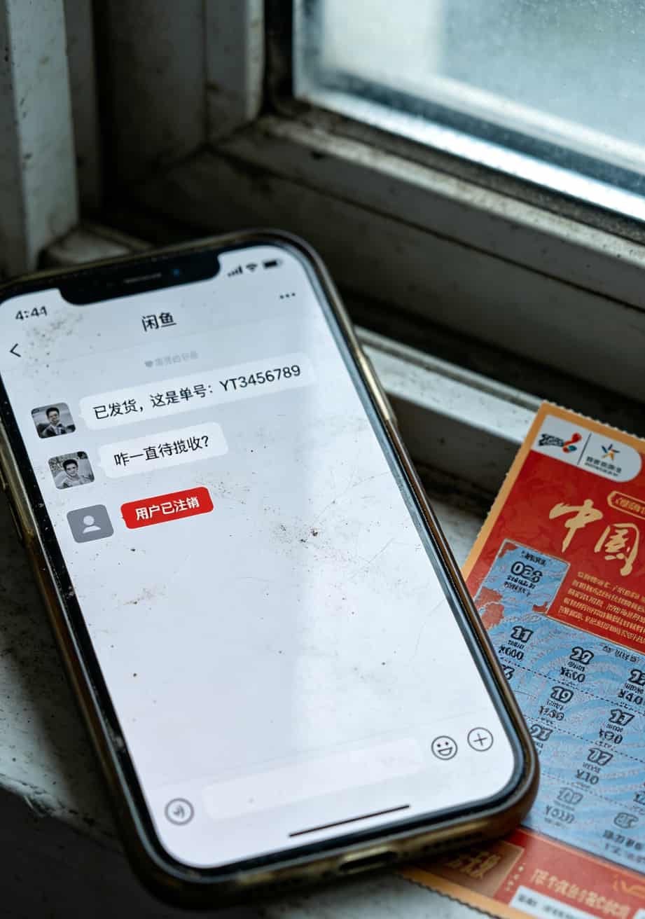 19元流量卡了?我劝你先看完这3个真实翻车现场(附避坑指南) 闲鱼聊天记录截图,卖家发来快递单号,之后状态显示“用户已注销”