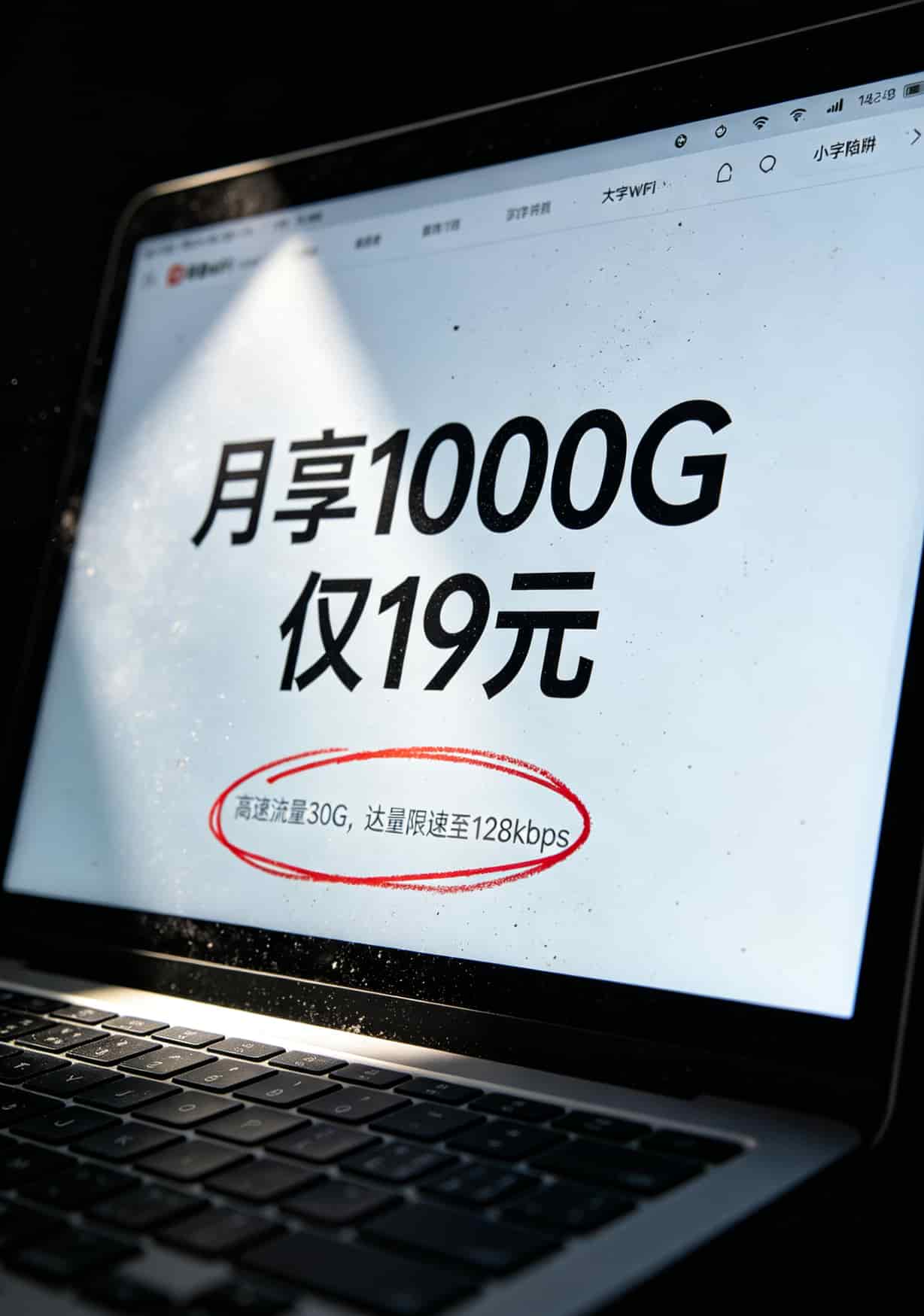 不可打电话的流量卡是真的吗?真!但别盯着19元3000G下单 商家详情页小字限速条款截图,用红色圆圈标出限速说明