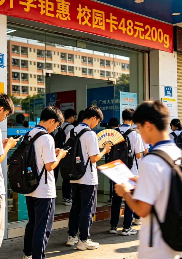 校园营业厅开学季办卡人群排队