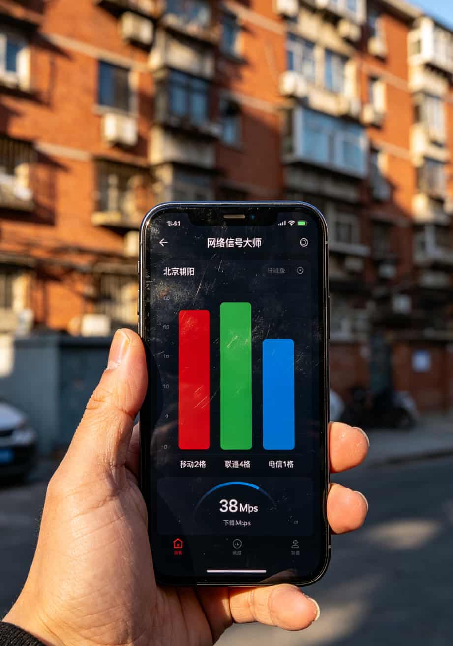 手机测信号软件界面截图，显示各运营商信号强度