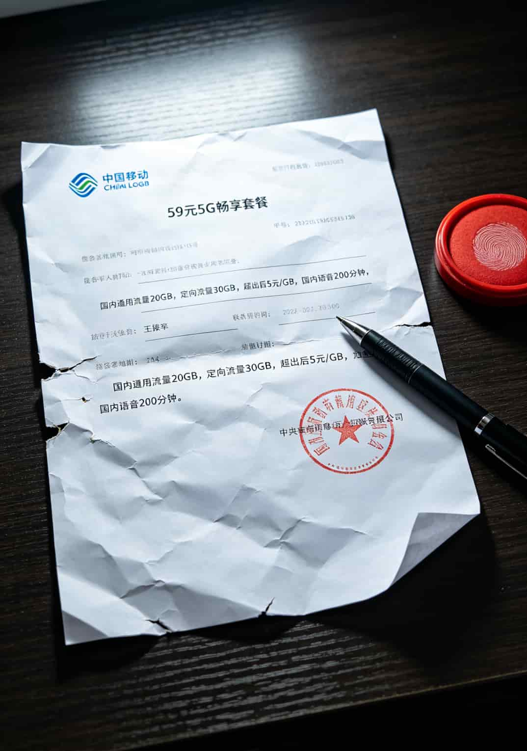 流量卡便宜流量多?别再交智商税了!老周8年实战给你兜底 一张皱巴巴的营业厅业务受理单,上面写着59元套餐详细内容