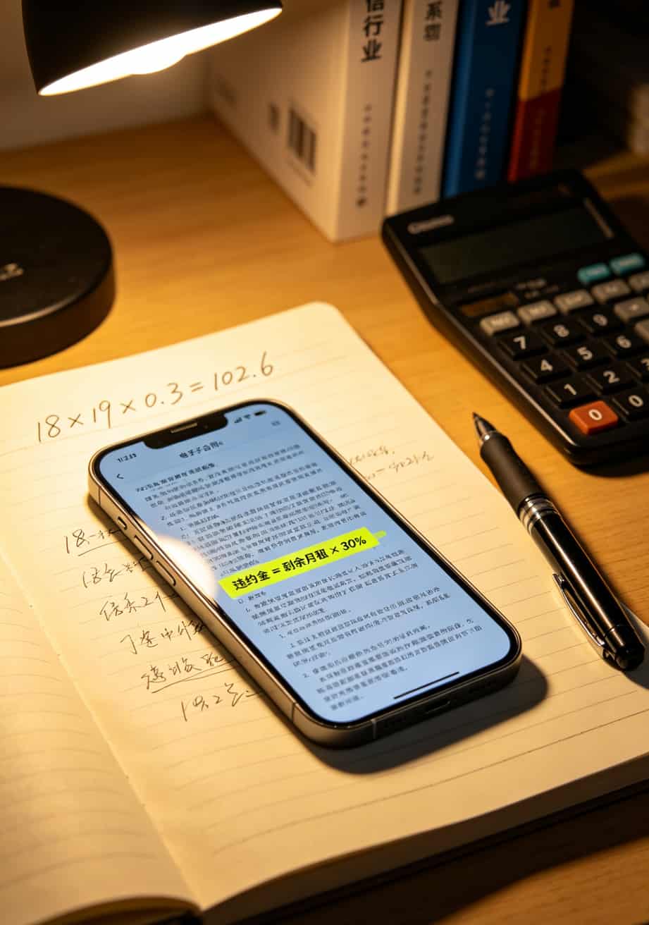 19元188g流量卡是真的吗?说实话:真的存在,但不是你想的那样 手机屏幕显示合约条款截图,用红色框标注违约金计算方式