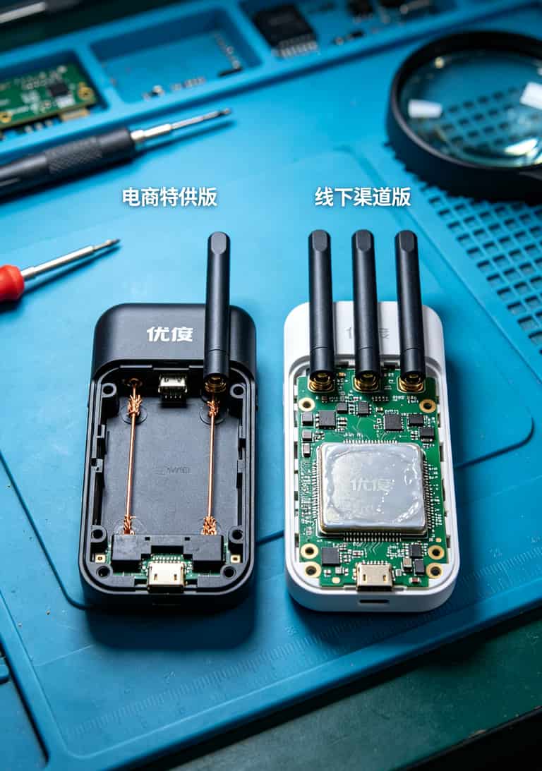 便宜的流量卡什么套路?亲身换了3台随身WiFi后,我劝你别贪那9块9 优度线上线下版本拆机对比,天线数量明显不同