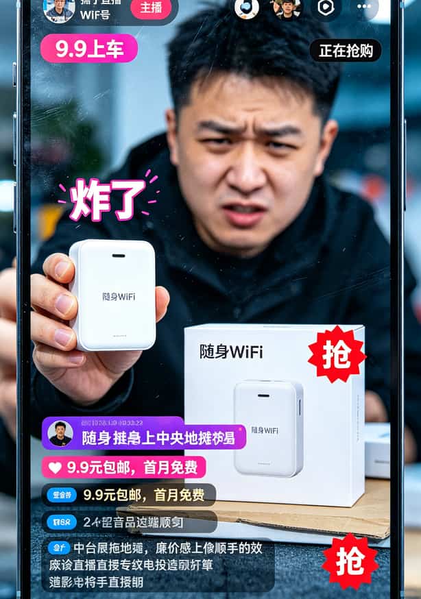 用了三年随身WiFi,我被坑了八千块才搞懂:中兴小盒子配19元电信卡大流量卡,到底是省钱还是送命? 直播间9.9元随身WiFi商品页截图,价格低得离谱