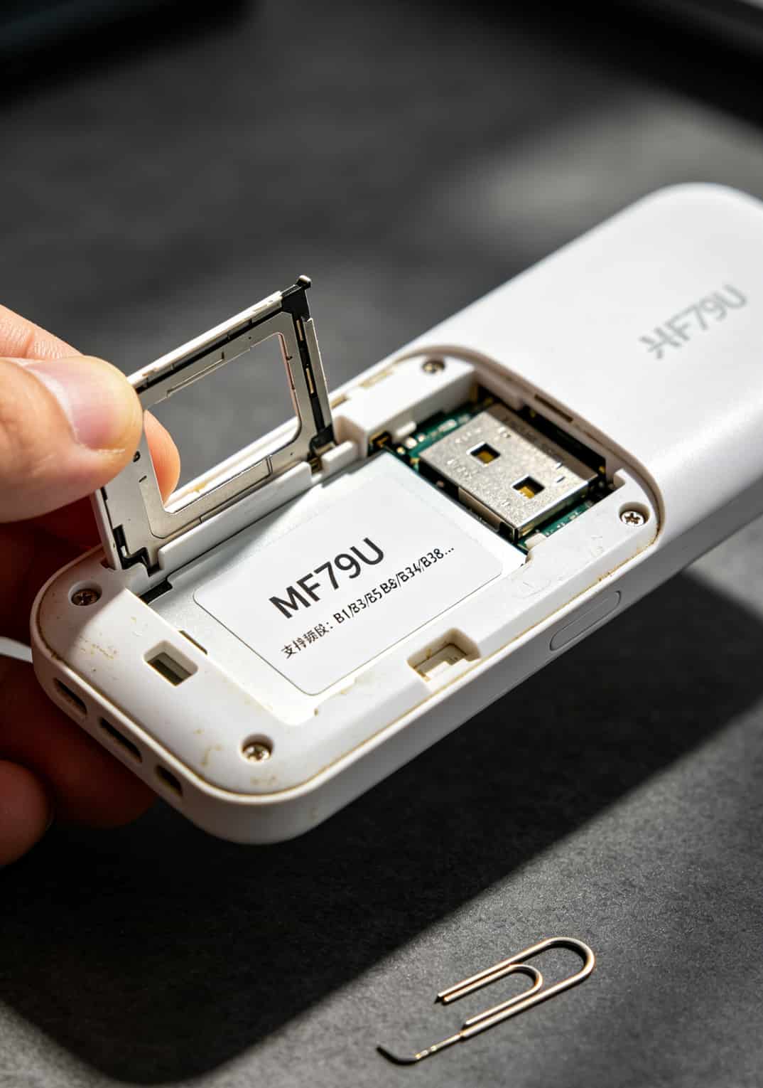 流量很卡的原因是什么?我跟中兴随身WiFi死磕两年,终于搞明白了(附10个避坑实操) 中兴MF79U机身背面卡槽和频段标识特写