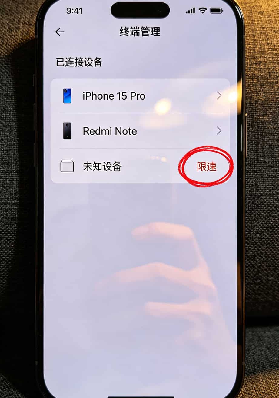30元联通卡流量卡插中兴随身WiFi,限速没做等于给别人“打工”——附10个实操图位置 随身WiFi后台终端管理页面,红框标出限速按钮