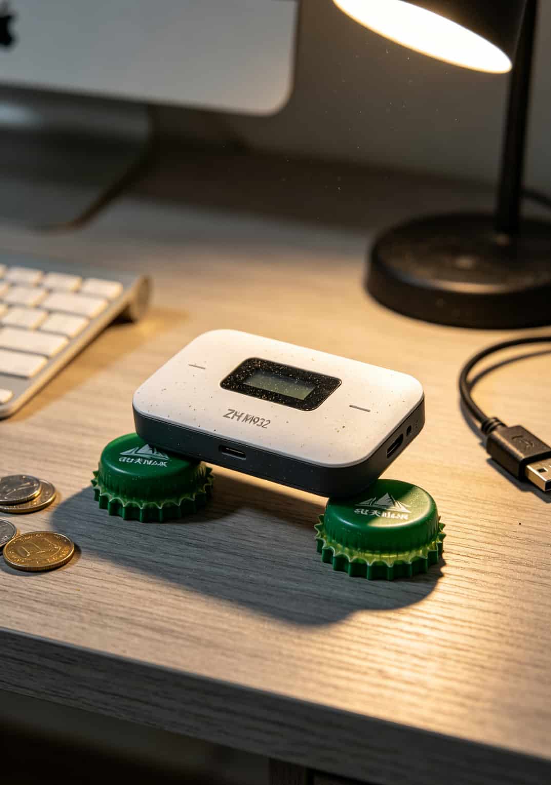 30元联通卡流量卡插中兴随身WiFi,限速没做等于给别人“打工”——附10个实操图位置 中兴MF932底部垫两个矿泉水瓶盖的实拍图