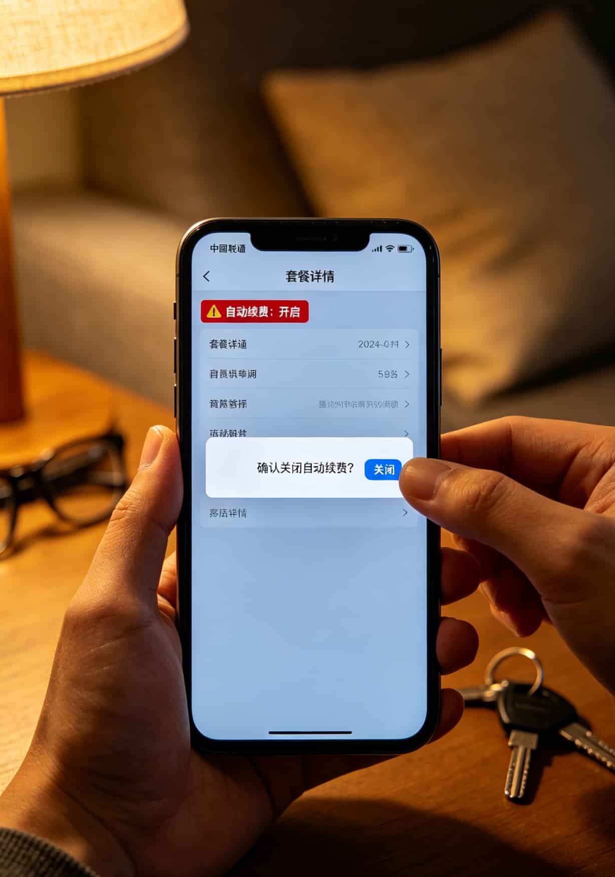 搬家五次才搞明白:定向流量卡中国联通配随身WiFi,一年省下一千块 手机截图显示关闭自动续费的操作页面