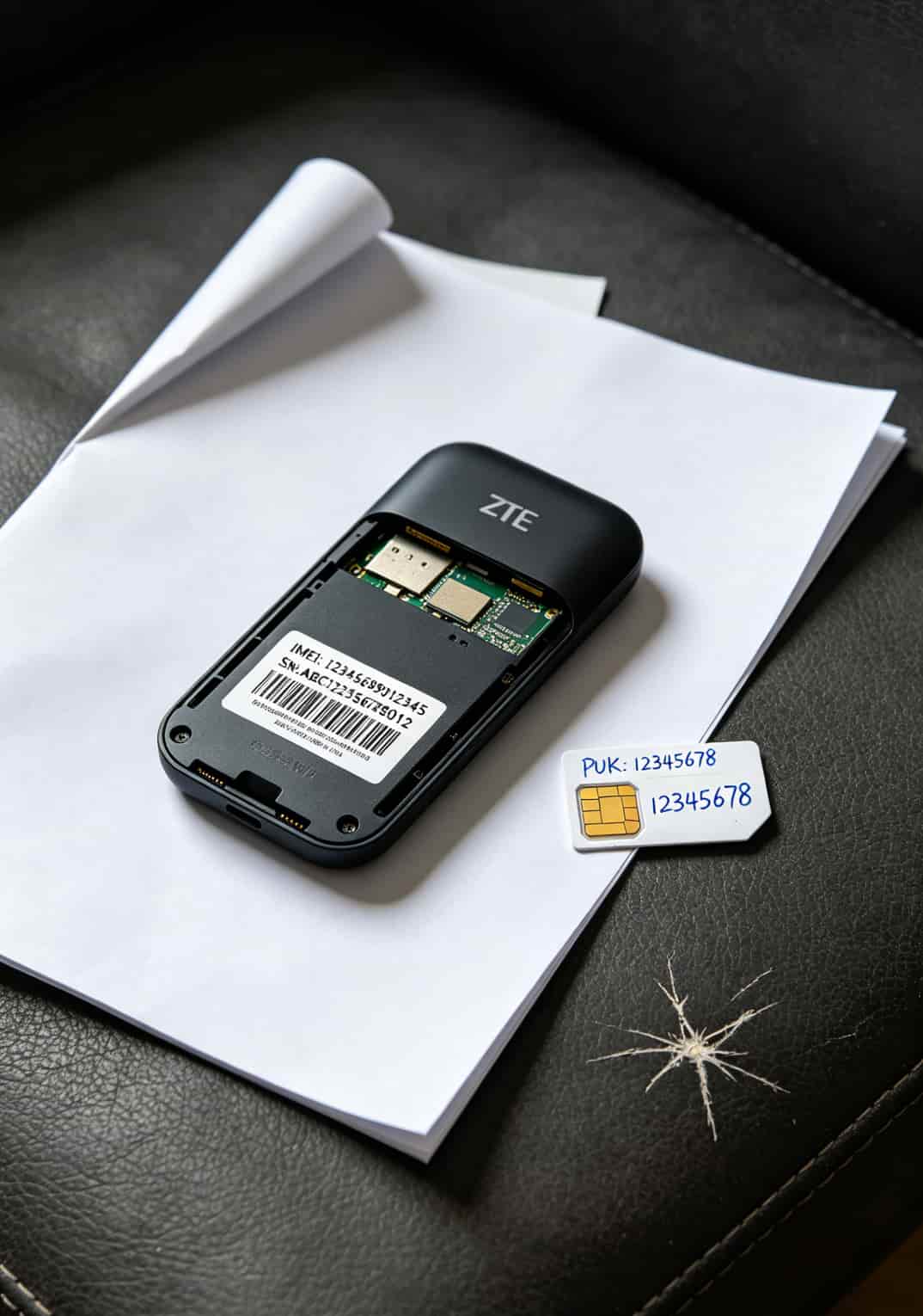 中兴随身WiFi底部IMEI码和SIM卡PUK码拍照示例