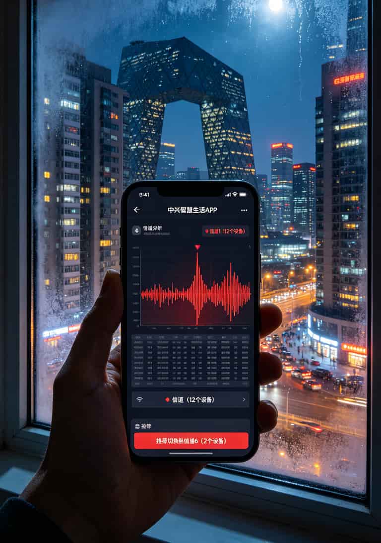 9元流量卡免费办理?折腾两年中兴随身WiFi,我劝你别贪这便宜 中兴智慧生活APP信道扫描结果,显示当前信道有12个设备