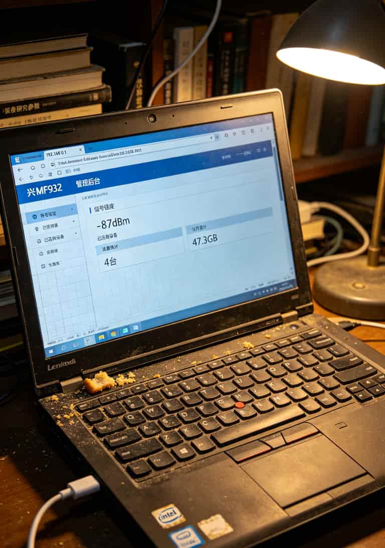 中兴MF932管理后台截图，显示已连接设备数量、信号强度-87dBm、累计流量消耗