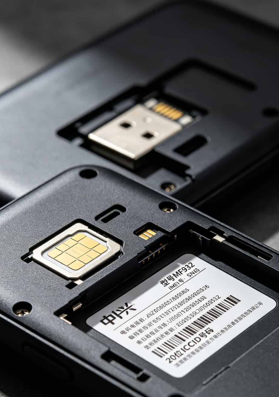 中兴随身WiFi越用越慢?别急着扔!选对流量卡一个月省80(附办理4g流量卡套餐避坑指南) 中兴MF932设备电池仓贴纸特写,型号和ICCID清晰可见