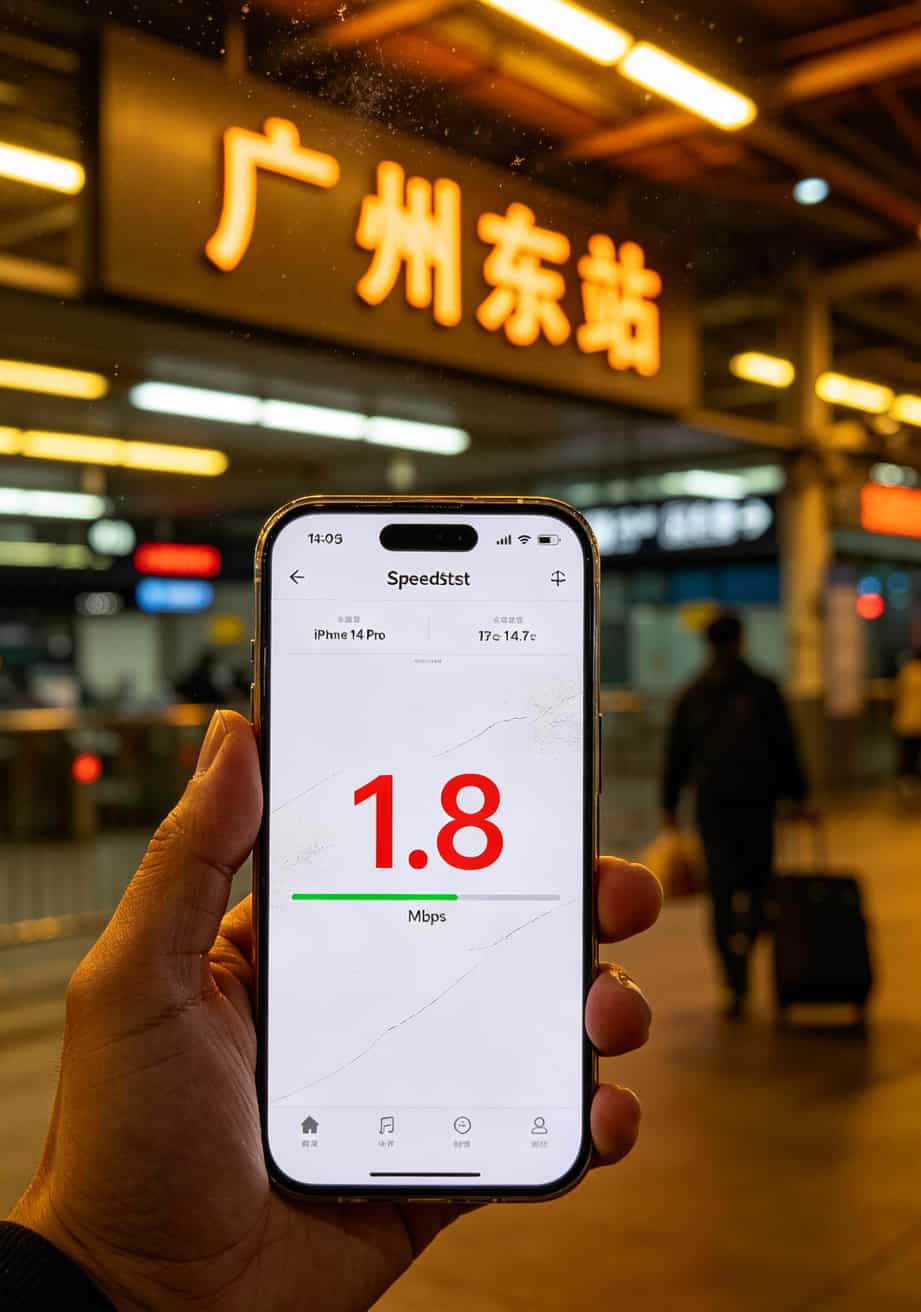 手机连接中兴随身WiFi后测速截图，显示下行1.8Mbps，网速极慢