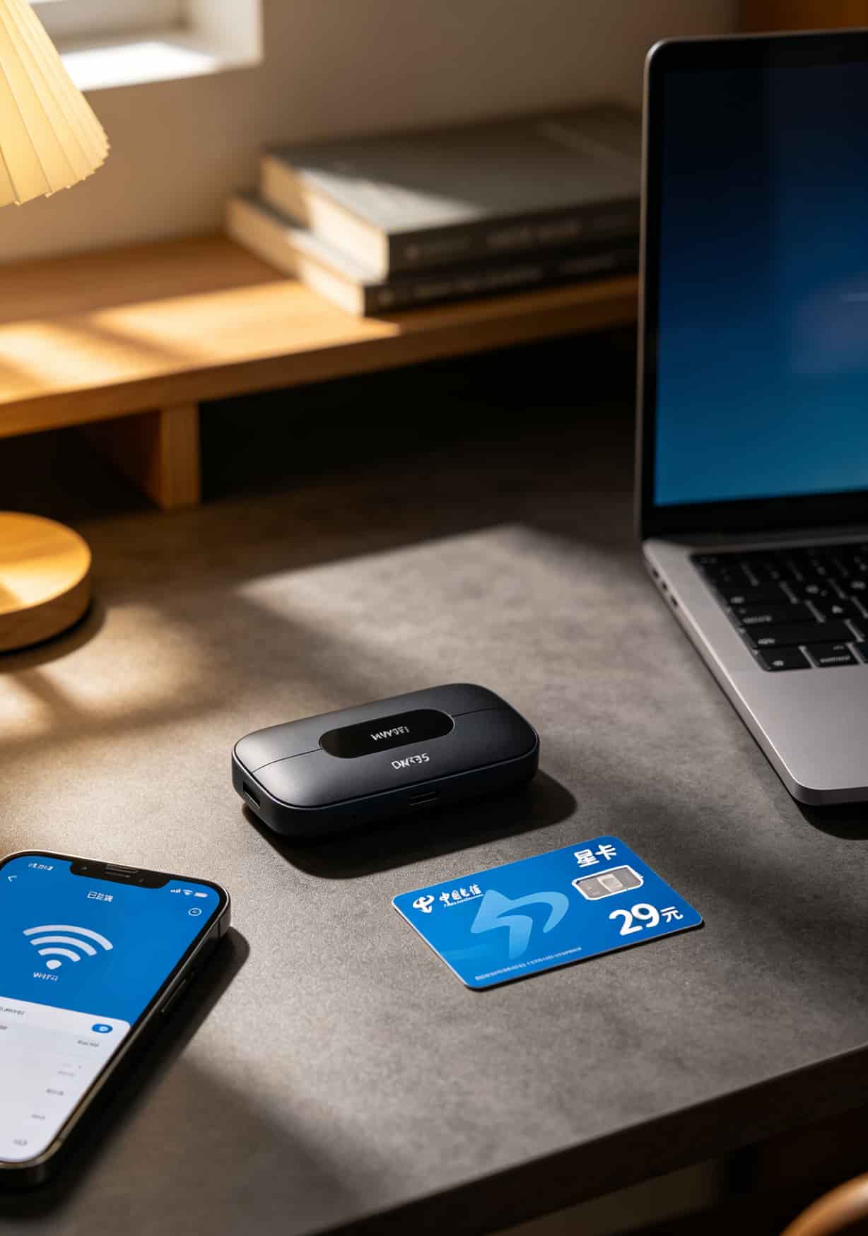 中兴随身WiFi + 29元星卡流量卡实测:打游戏延迟60-80ms,每月49块钱搞定 中兴MF935随身WiFi和29元星卡流量卡实物摆放,旁边放了一台手机和笔记本电脑